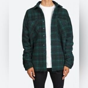 MNML Loose Woven Flannel Shirt Shacket heavyweight green flannel size small‎